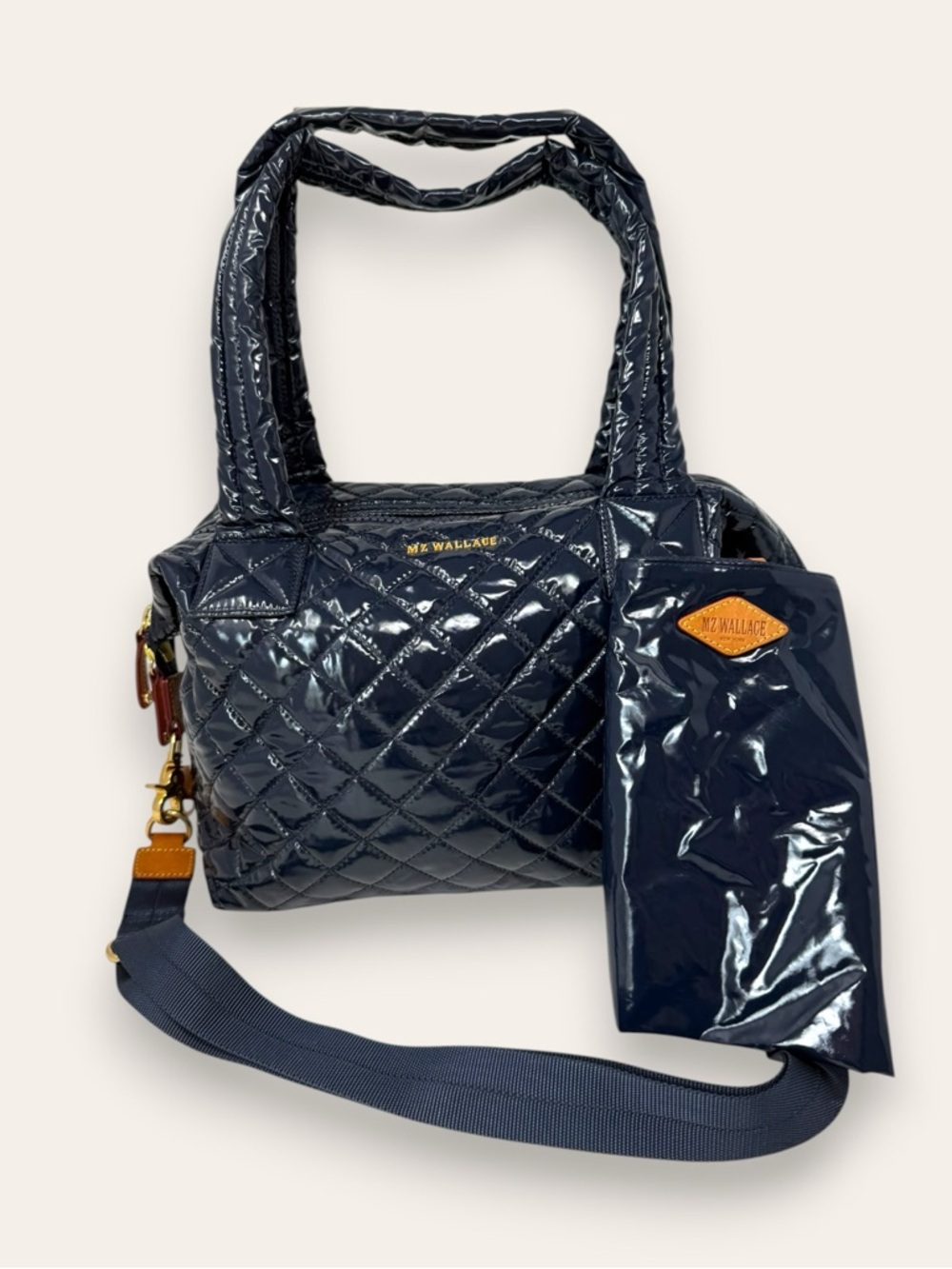 MZ Wallace Medium Lacquer Sutton Tote Crossbody Bag Navy Blue